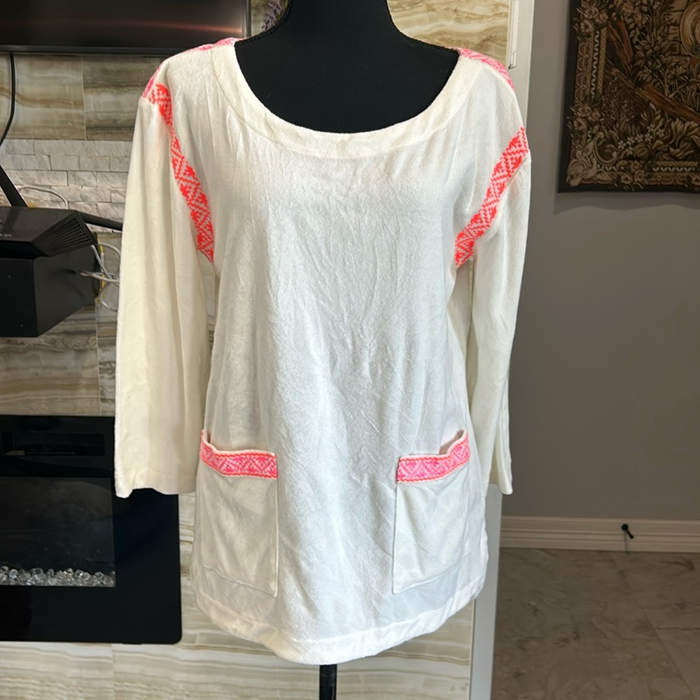Vineyard Vines New With Tags Pink & Orange Embroidered Tunic. Size M